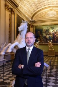 FLORENCE, ITALY - NOVEMBER 21: Italian art historian Simone Verde, Director of the Gallerie degli Uffizi museum attends the presentation of the Niobe Hall new set at Gallerie degli Uffizi Museum on November 21, 2024 in Florence, Italy. (Photo by Roberto Serra - Iguana Press/Getty Images)
